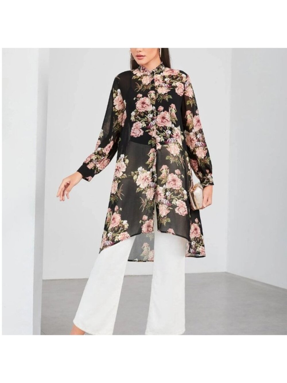 LAST ONE 🔥 Floral Print High Low Sheer Chiffon Blouse